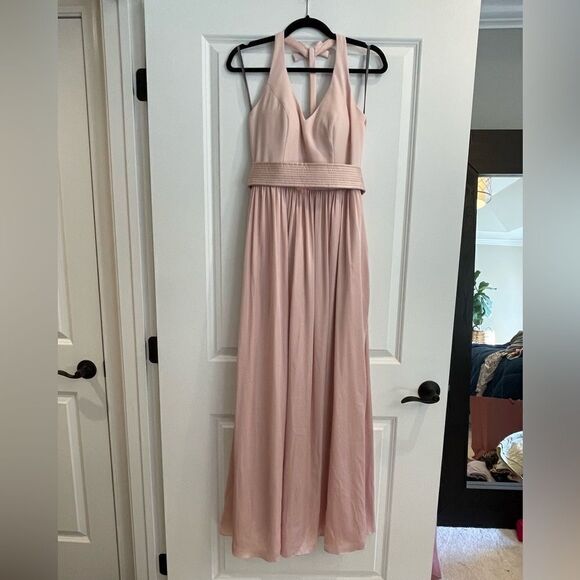 VERA WANG WHITE Label V -Neck Halter Gown with Slit VW360214 Color Blush Sz. 4 - Picture 4 of 9